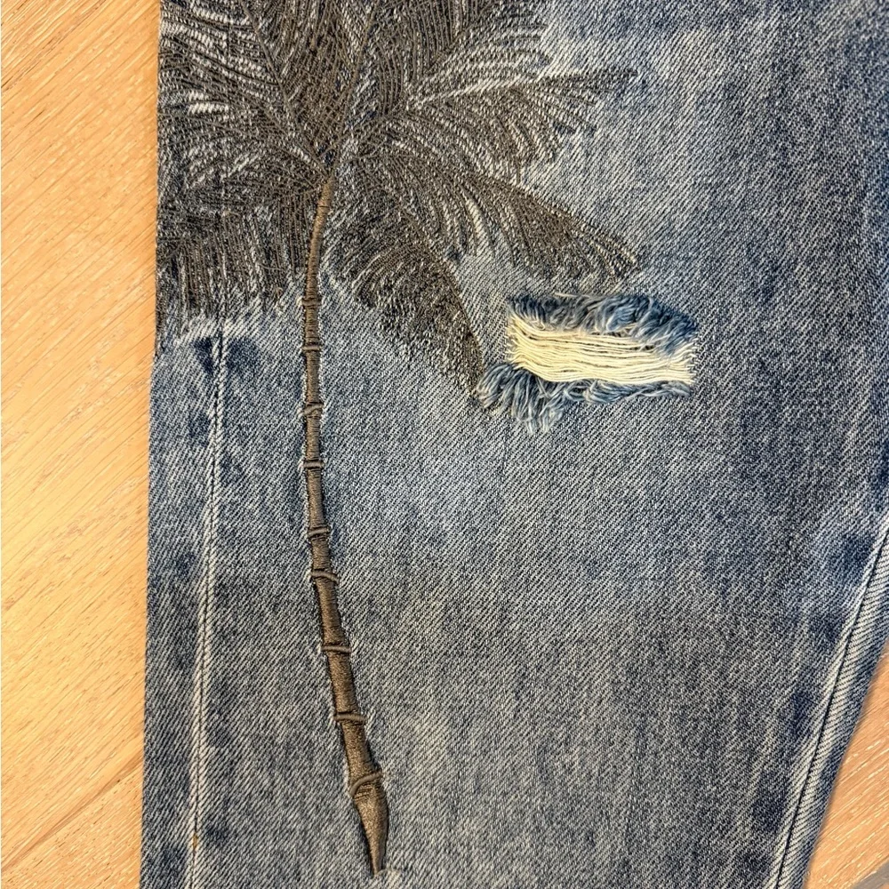 Free People Sandrine Rose denim jeans Palm Tree Embroidered size 26 NWT